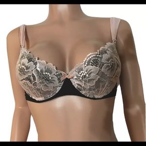 Black Beige Lace Mesh Costume Molded Push Up U/W Bust Sophia B Bra Top New 36 c
